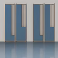 Modern Blue Swing Doors With Wooden Frame And Vertical Slats Design
