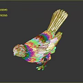 Metallic Shiny Bird With Textured Surface Standing Pose Detailed Tail And Claws