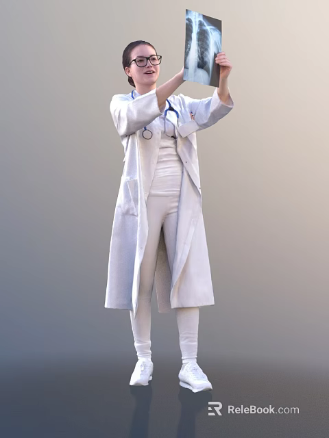 Woman in White Doctor Coat with Stethoscope Standing as Medical Professional 3d model 