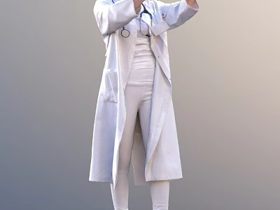 Woman in White Doctor Coat with Stethoscope Standing as Medical Professional 3d model