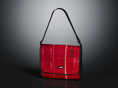 Stylish Red Striped Shoulder Bag With Black Strap For Daily Casual Use 3d model