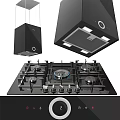 Modern Kitchen Appliances Including Refrigerator Range Hood And Gas Stove