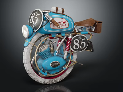 Vintage Blue Motorcycle With Number 85 On Wheels DR CANADA Logo And Leather Seat 3d model