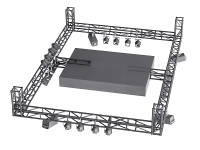 Stage Truss Structure With Central Platform And Surrounding Lighting Equipment 3d model