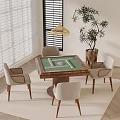 Stylish Living Space With Wooden Table Woven Chairs Potted Plant And Pendant Lamp