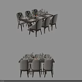 Modern Dining Table Set With Wooden Tabletop Six Chairs And Simple Decorations 3d model