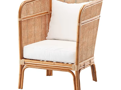 Natural Rattan Single Sofa With White Cushion For Modern Living Space 3d model