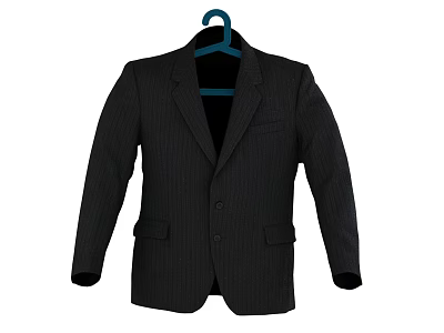 Classic Black Suit Jacket Hanging On Blue Hanger For Formal Wear 3d model
