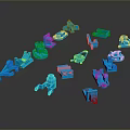 Various Blue Hardware Tool Components Scattered on Black Background Surface