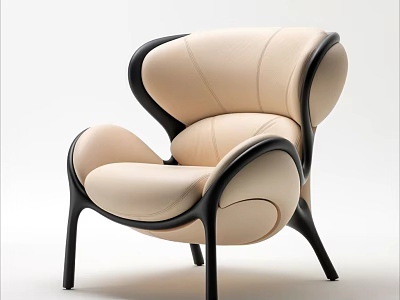 Elegant Modern Accent Chair With Beige Leather Curved Shape And Black Frame Design 3d model