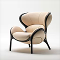 Elegant Modern Accent Chair With Beige Leather Curved Shape And Black Frame Design