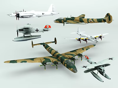 Various Fighter Jet Models With Camouflage Paint And Vintage Military Designs 3d model