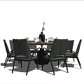 Modern Round Dining Table Set With 8 Gray Chairs And Dinnerware Decorative Vase 3d model