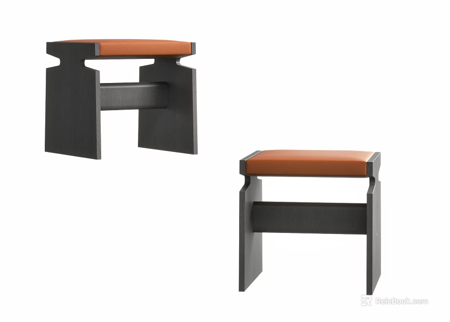 Modern Stools With Black Frame And Orange Cushion For Home Decor 3d model 