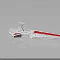 White and Red Cosmic Spaceship Model Featuring Sleek Design Yellow Circular Details and Futuristic Thrusters