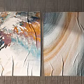 Modern Abstract Square Rugs With Blue Orange White Brushstroke Patterns And Textured Design