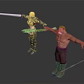 Female Warrior With Long Sword And Male Fighter Holding Weapon In Action Pose