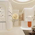 Bright Modern Beauty Hair Salon Interior With White Orange Decor Product Shelves And Reception Area
