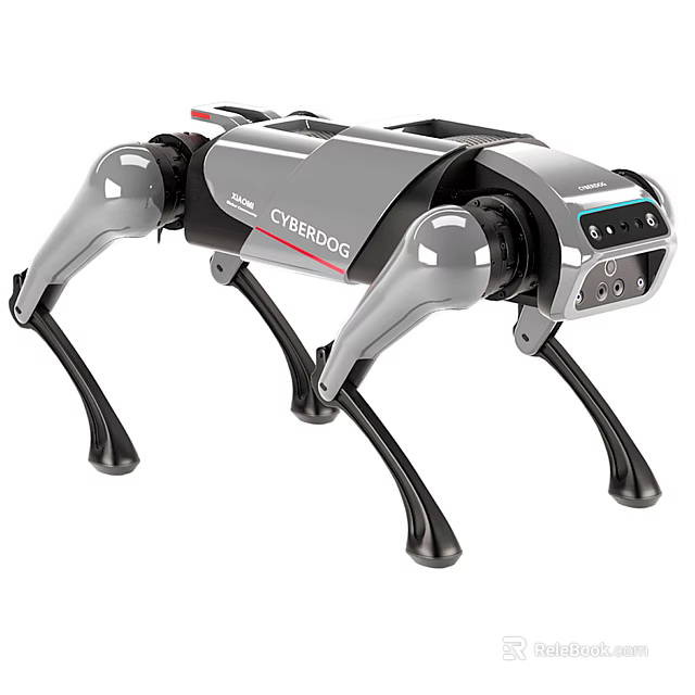 Intelligent Cyberdog Quadruped Robot With Silver Black Mechanical Structure And Head Sensors 3d model 