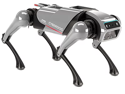 Intelligent Cyberdog Quadruped Robot With Silver Black Mechanical Structure And Head Sensors 3d model
