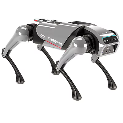 Intelligent Cyberdog Quadruped Robot With Silver Black Mechanical Structure And Head Sensors 3d model