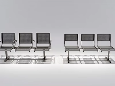 Public Chairs With Modern Metal Frame Mesh Seats And Armrests Arranged In Rows 3d model