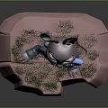 3D Rabbit Character With Long Ears Blue Outfit Pink Base And Green Grass