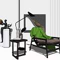 Accent Chair With Green Blanket Side Table And Floor Lamp In Modern Interior With Wall Artwork