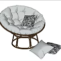 Modern Shell Shaped Leisure Chair With Brown Frame White Cushion And Patterned Pillow