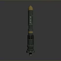 Green Military Guided Missile With Golden Tip And Cylindrical Body On Gray Display Background