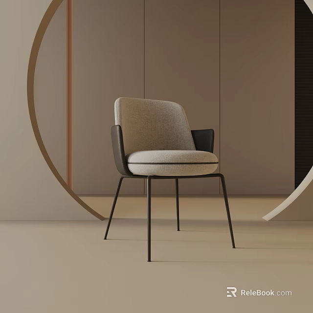 Modern Light Gray Upholstered Leisure Chair With Black Metal Legs And Curved Accents 3d model 