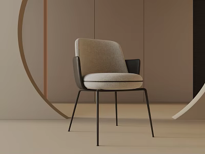 Modern Light Gray Upholstered Leisure Chair With Black Metal Legs And Curved Accents 3d model