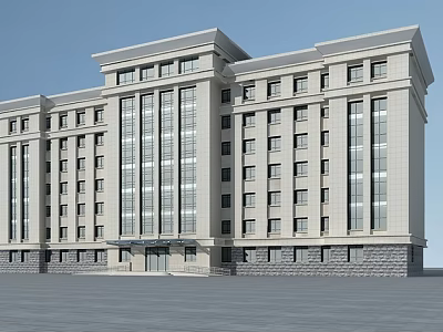 Modern Multi Story Office Building With Glass Windows And Stone Base Exterior 3d model