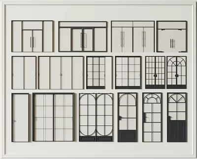 Various Sliding Door Designs With Diverse Frame And Glass Patterns 3d model