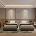 Modern Light Luxury Hotel Guest Room With Two Comfortable Twin Beds And Complete Practical Amenities