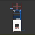 Aerial Work Platform Structure With Red Safety Guardrail Blue Metal Frame And White Control Box