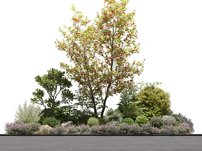 Lush Ornamental Shrubs In Garden With Various Green Plants And Trees 3d model