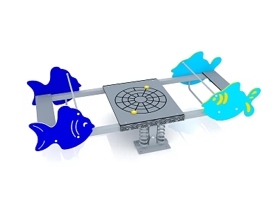 Outdoor Playground Equipment With Fish Shaped Decorations Square Platform And Spring Structure 3d model