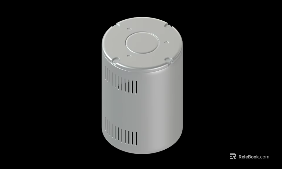 Silver Cylindrical Device With Metal Casing Ventilation Holes And Circular Top Cover 3d model 