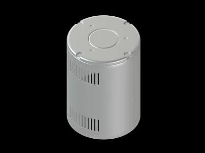 Silver Cylindrical Device With Metal Casing Ventilation Holes And Circular Top Cover 3d model