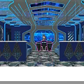 Futuristic KTV Interior Design With Blue Neon Lights And High Tech Lighting