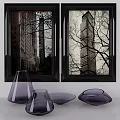 Purple Ceramic Vessels Vase And Plates By Window With City Buildings View