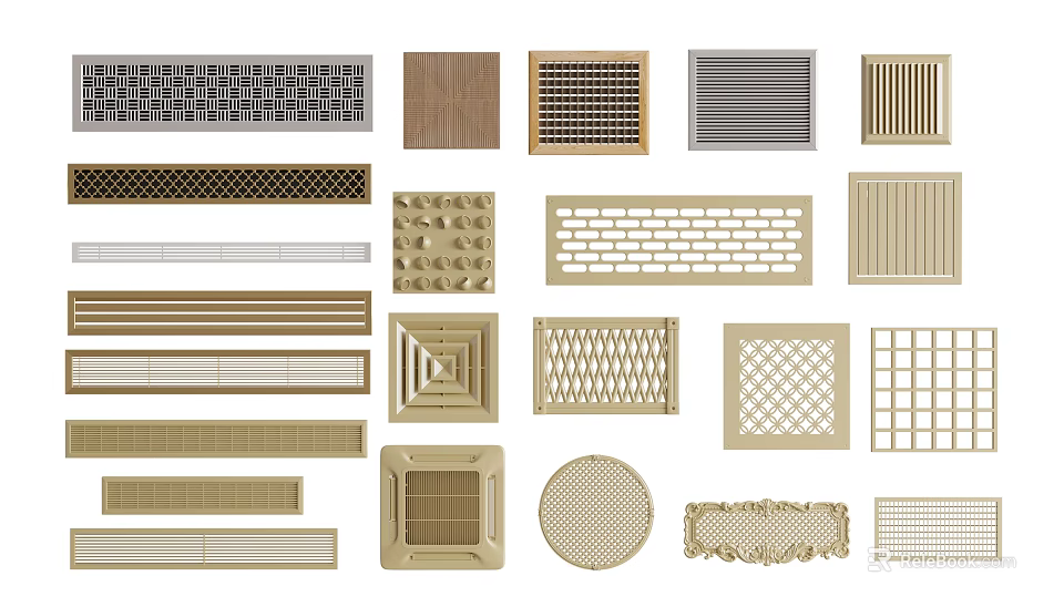 Different Styles Of Air Conditioner Vents With Various Grid And Pattern Designs 3d model 