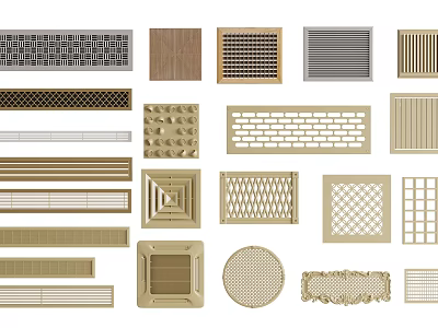 Different Styles Of Air Conditioner Vents With Various Grid And Pattern Designs 3d model