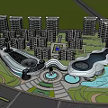 Modern Architectural Complex With Unique Night Lighting Design Surrounding Roads And Greenery 3d model
