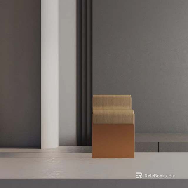 Modern Side Table With Beige Upholstered Top And Brown Base In Minimalist Room Interior 3d model 