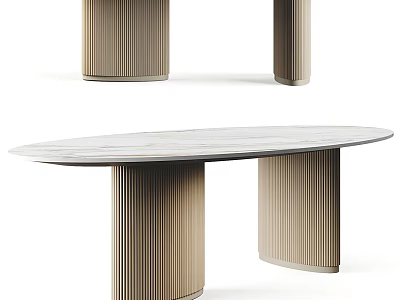 Modern Elegant Dining Table Combination With Oval Marble Top And Fluted Legs 3d model