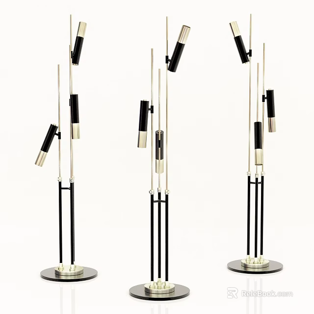 Modern Minimalist Floor Lamps With Black And Gold Metal Poles And Multiple Heads 3d model 