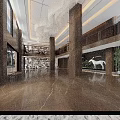Luxurious Hotel Lobby Interior With Marble Columns Chandelier Seating Coffee Tables And Green Plants