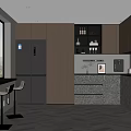 Modern Pantry Interior With Large Window Bar Stools Marble Countertop And Coffee Machine 3d model